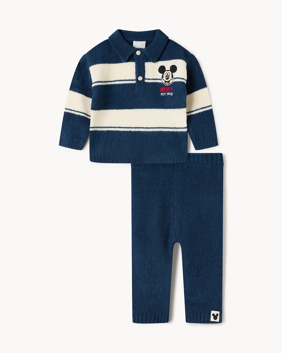 image 1 of Disney Mickey Mouse Striped Jumper and Leggings Set in Navy