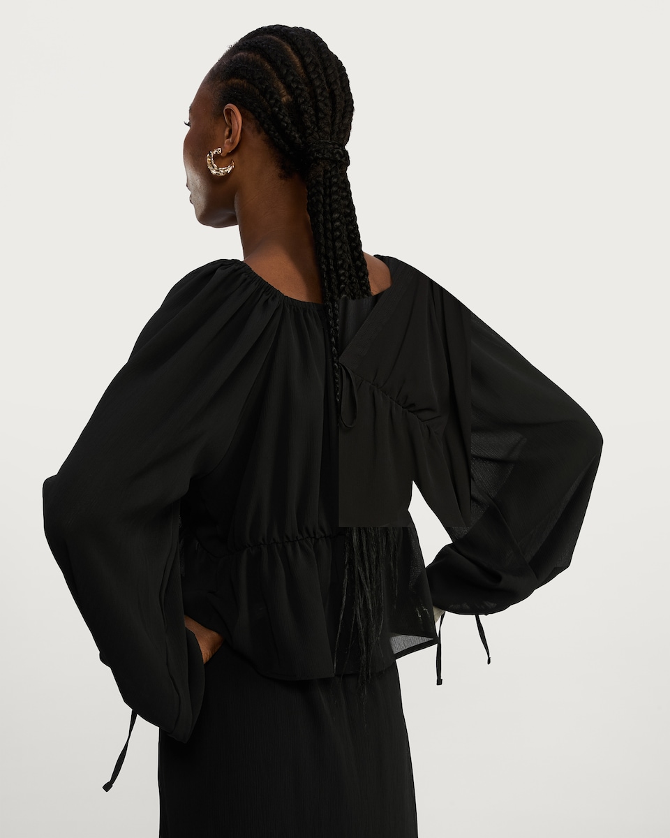 image 1 of F&F Tie Detail Long Sleeved Co-ord Blouse in Black