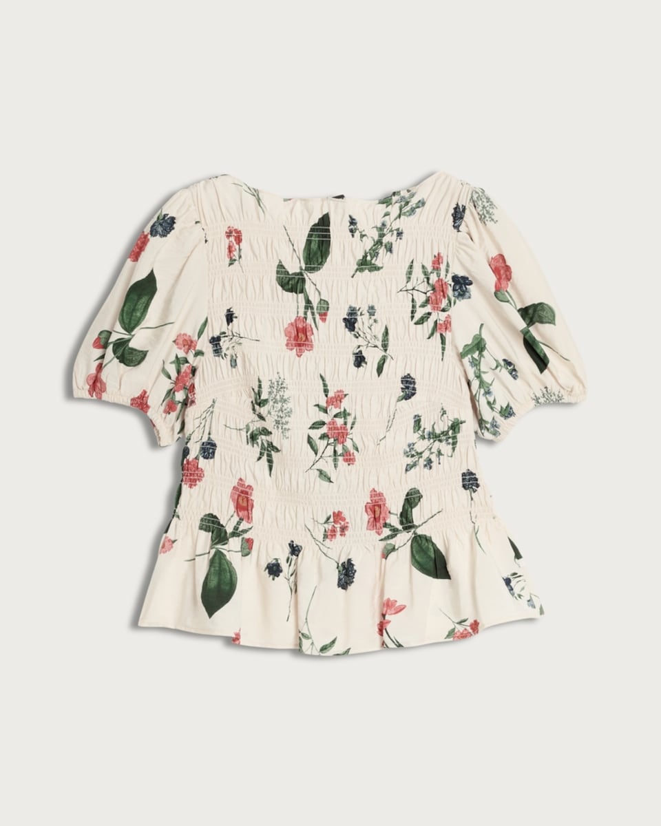 image 1 of F&F Floral Print Shirred Peplum Top in Cream