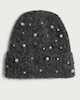 image 1 of F&F Knitted Diamanté Embellished Faux Pearl Beanie Hat with Wool in Grey