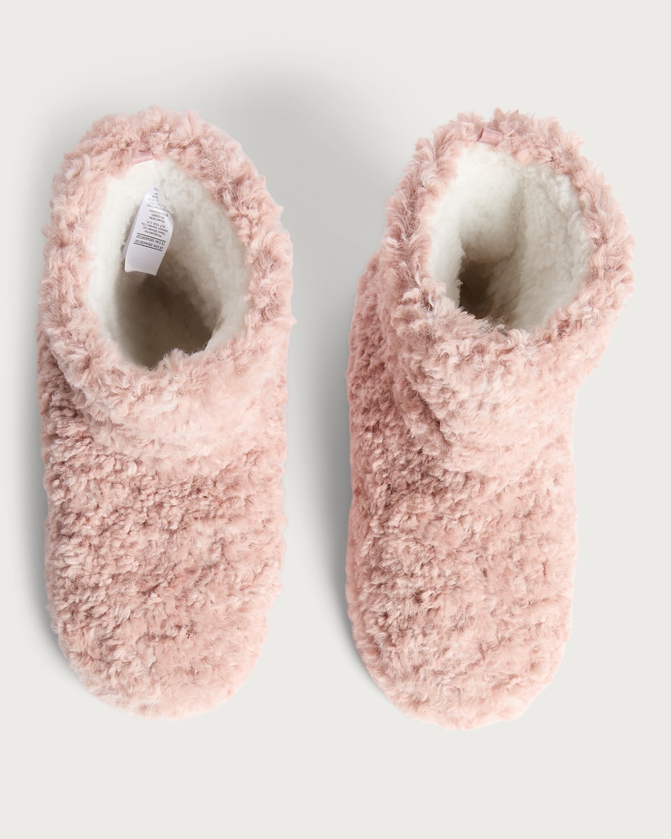 image 1 of F&F Borg Textured Boot Slippers in Pink