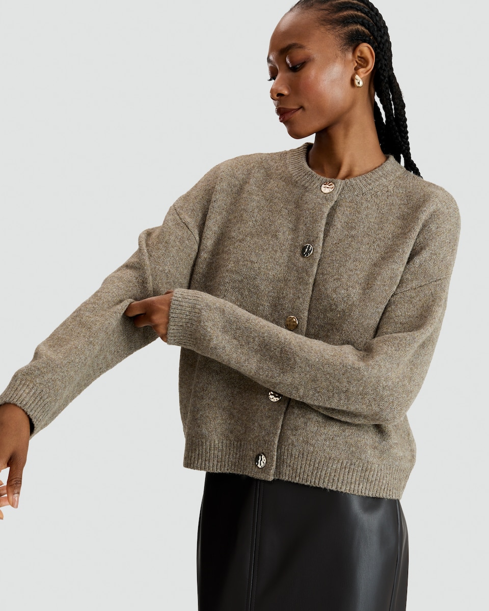 image 1 of F&F Knitted Button Up Cardigan with Wool in Mink