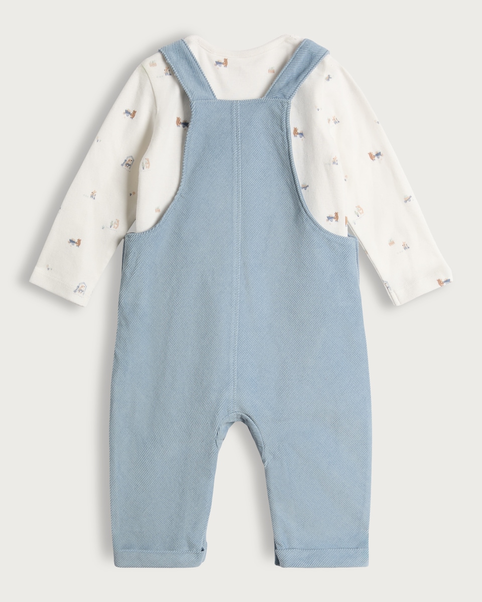 image 1 of F&F Baby 2-Piece Pure Cotton Dungarees and Bodysuit Set in Multi