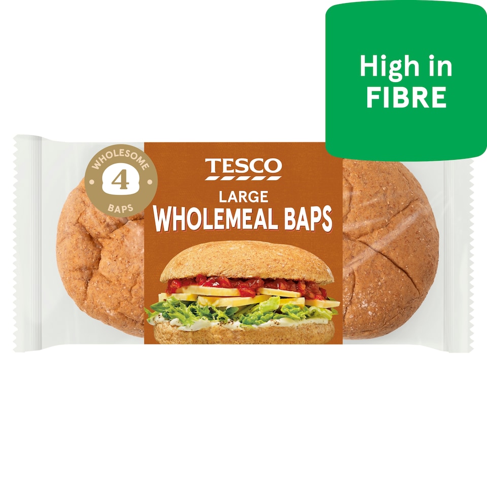 Tesco Large Wholemeal Baps 4 Pack
