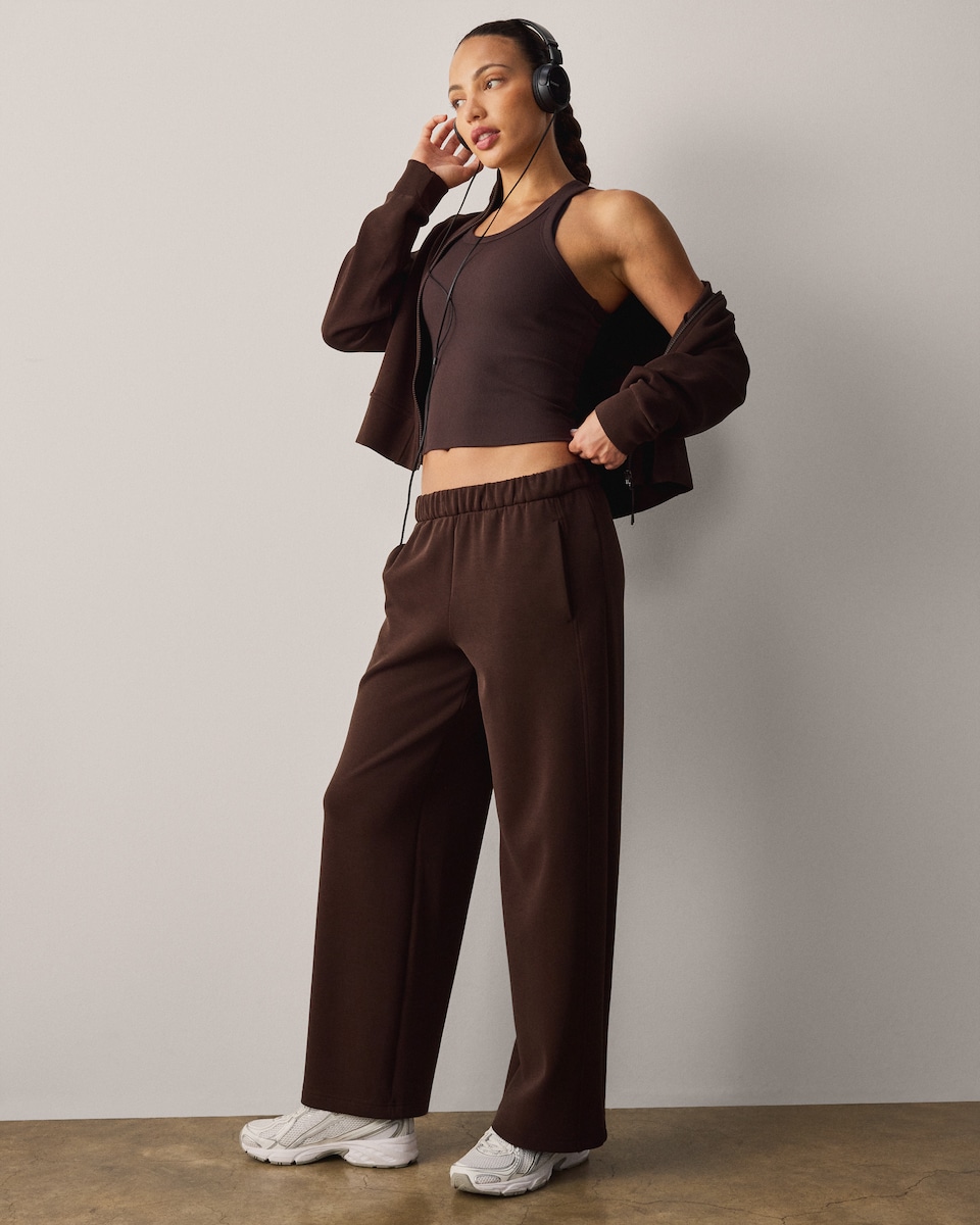 image 1 of F&F Active AFTERCLASS Scuba Zip Through Sweatshirt in Chocolate