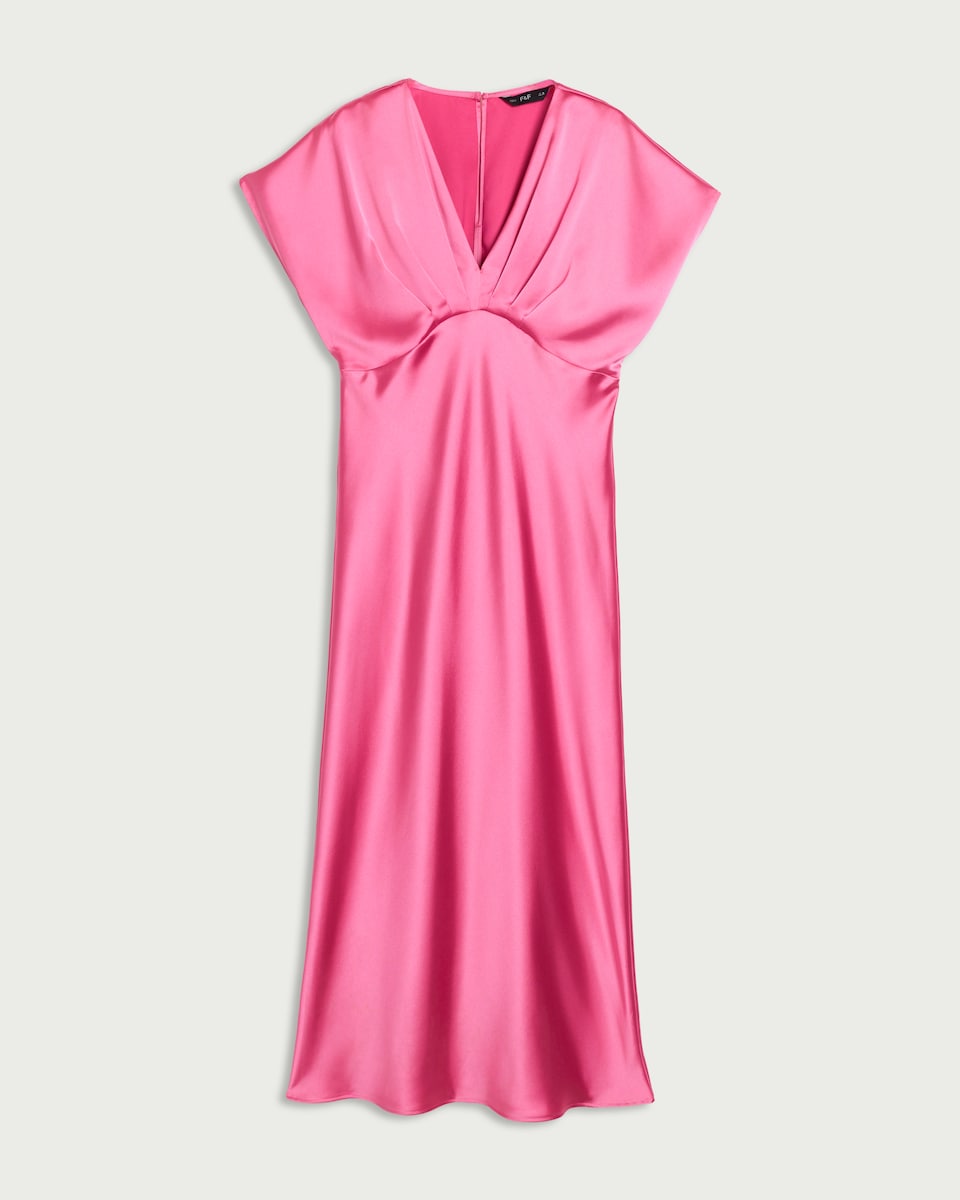 image 1 of F&F Satin V Neck Midi Dress in Pink