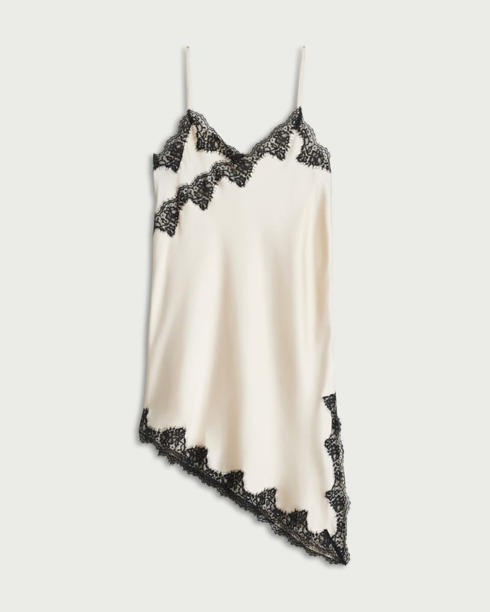 image 1 of F&F Asymmetric Lace Trim Slip Dress in Cream