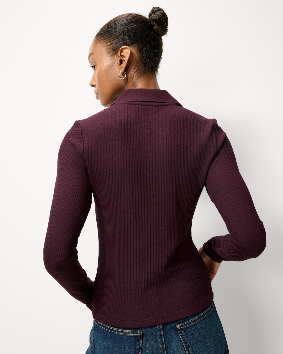 image 1 of F&F Ribbed Collared Top in Purple