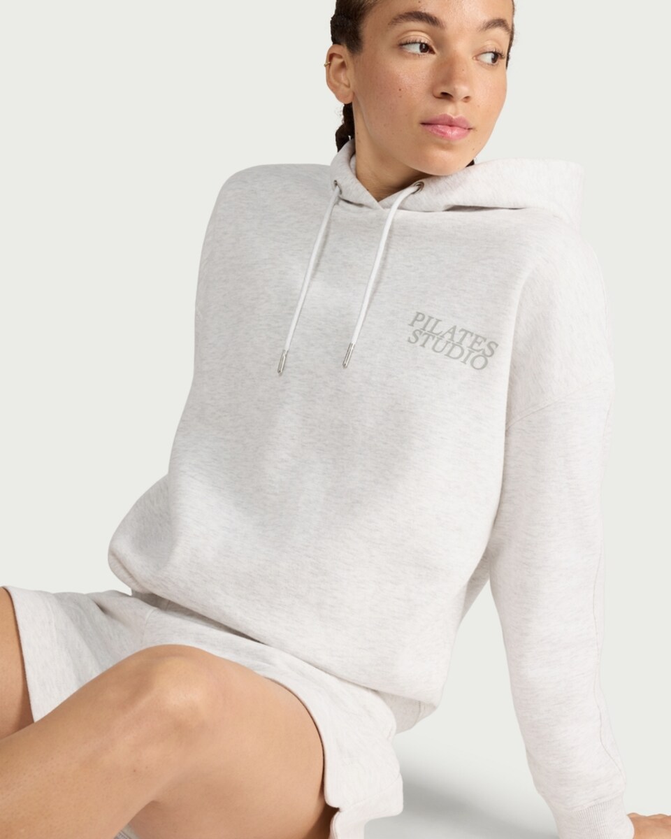 image 1 of F&F Active AFTERCLASS Cotton Rich Pilates Studio Hooded Sweatshirt in Grey Marl