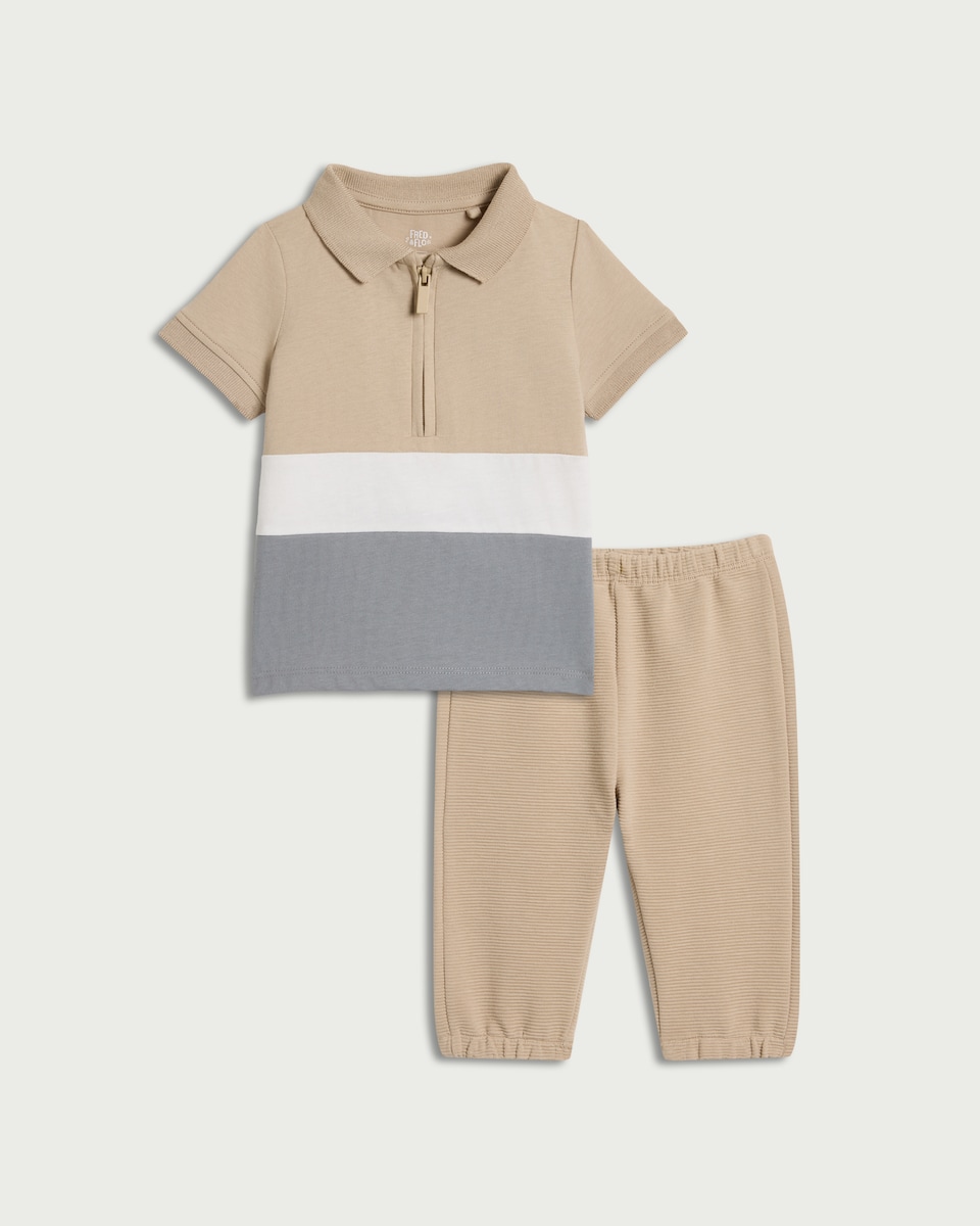 F&F Baby 2-Piece Cotton Rich Colour Block Set in Multi