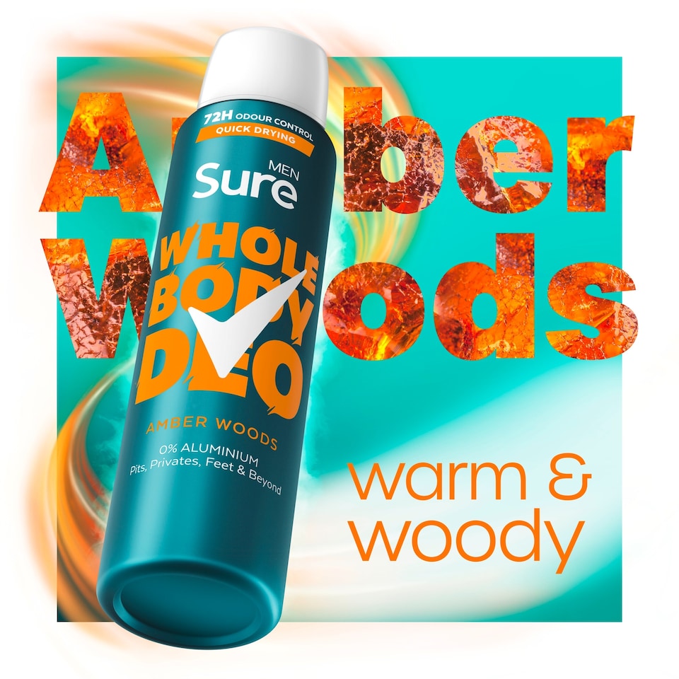 image 1 of Sure Men Amber Woods 72h Whole Body Deodorant Odour Control Spray 150ml