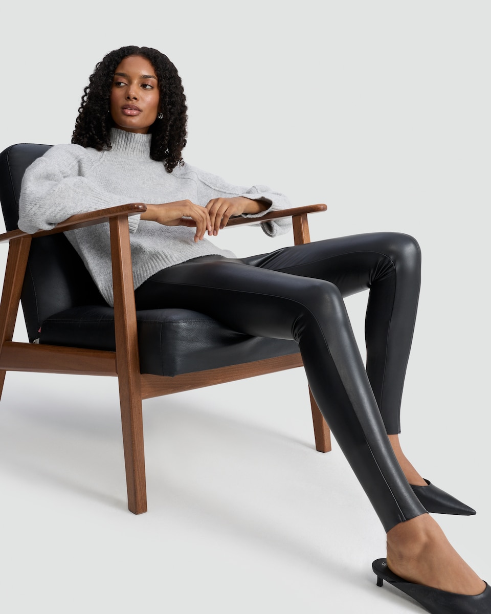 image 1 of F&F Faux Leather Skinny Trousers in Black