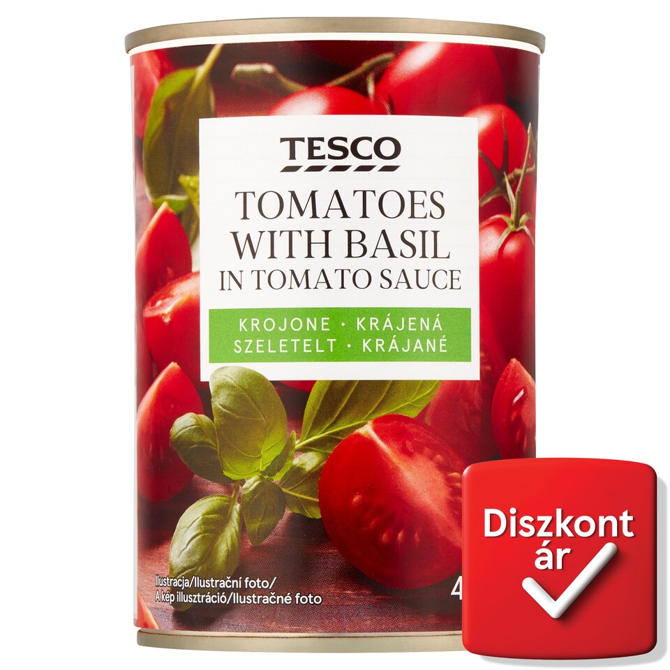 Tesco szeletelt paradicsom paradicsomszószban, bazsalikommal 400 g
