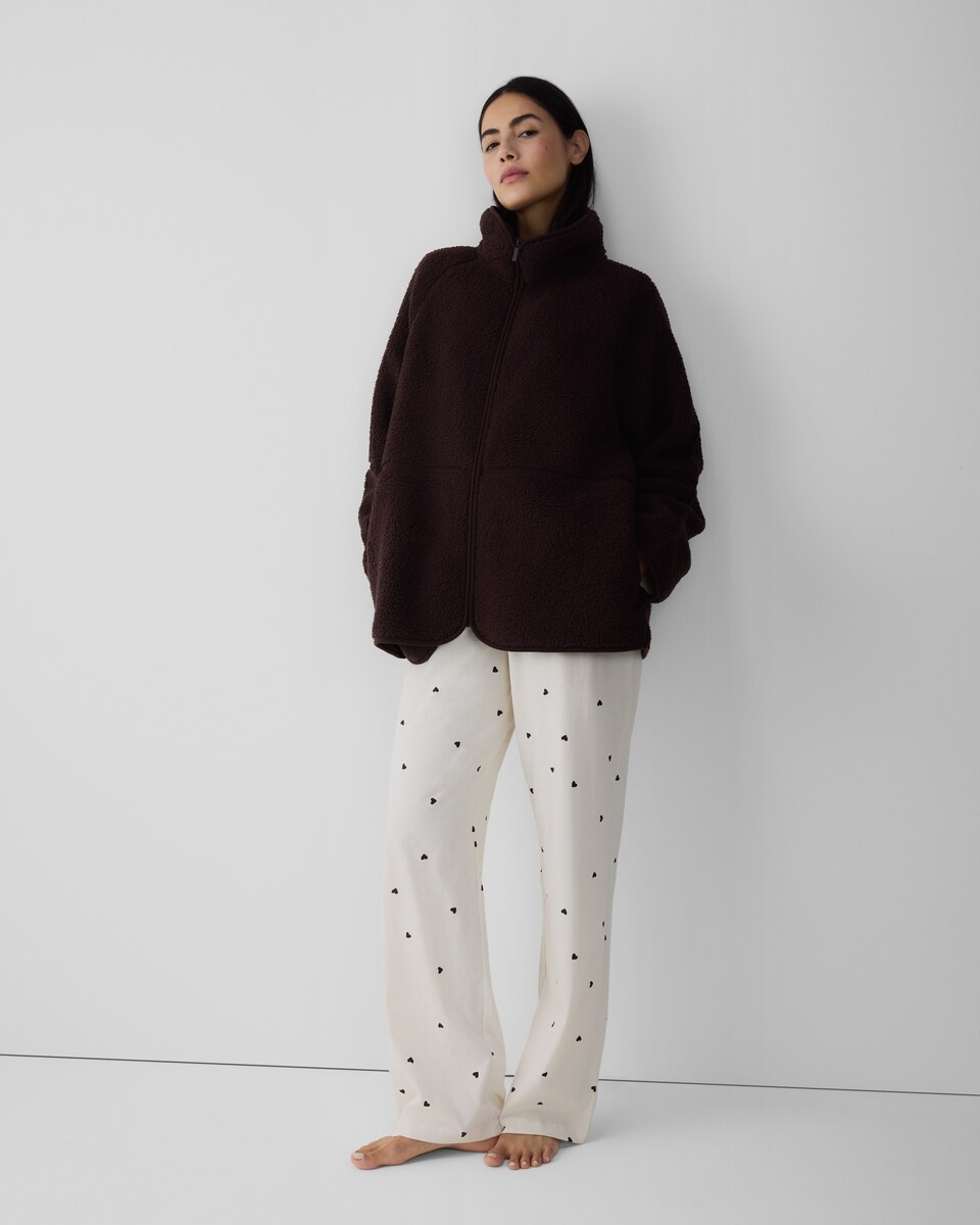 image 1 of F&F Fleece Funnel Neck Zip Up Pyjama Top in Chocolate