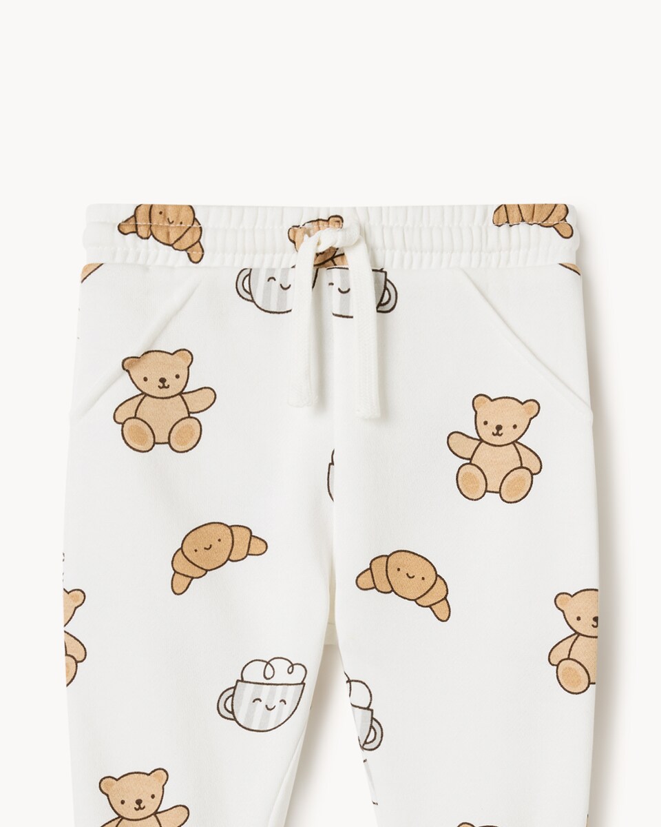 image 1 of F&F Baby Cotton Rich Bear Sweatshirt and Joggers Set in Cream