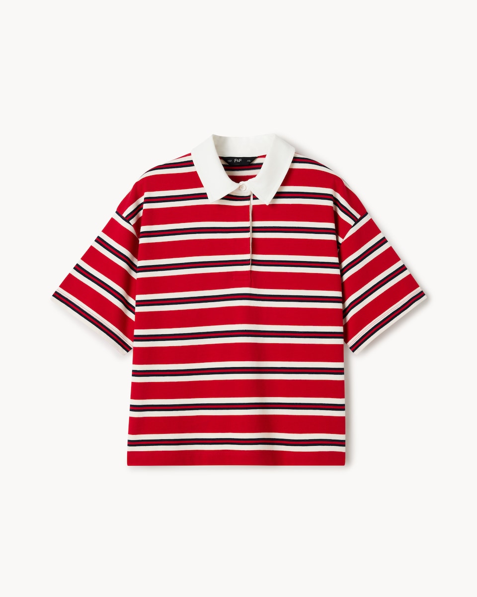 image 1 of F&F Pure Cotton Striped Rugby Top in Multi Red