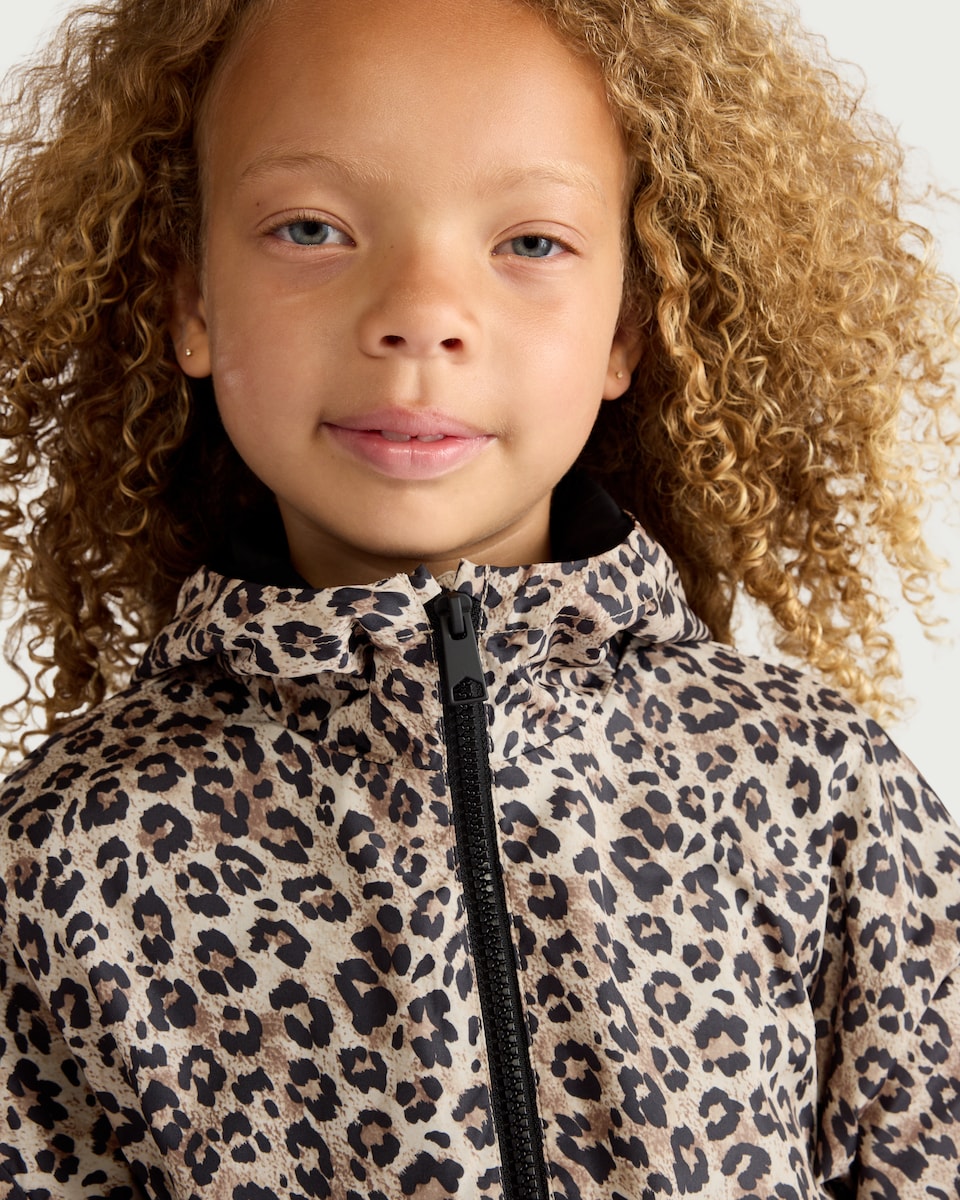 image 1 of F&F Girls Leopard Print Cinched Waist Raincoat in Multi Brown