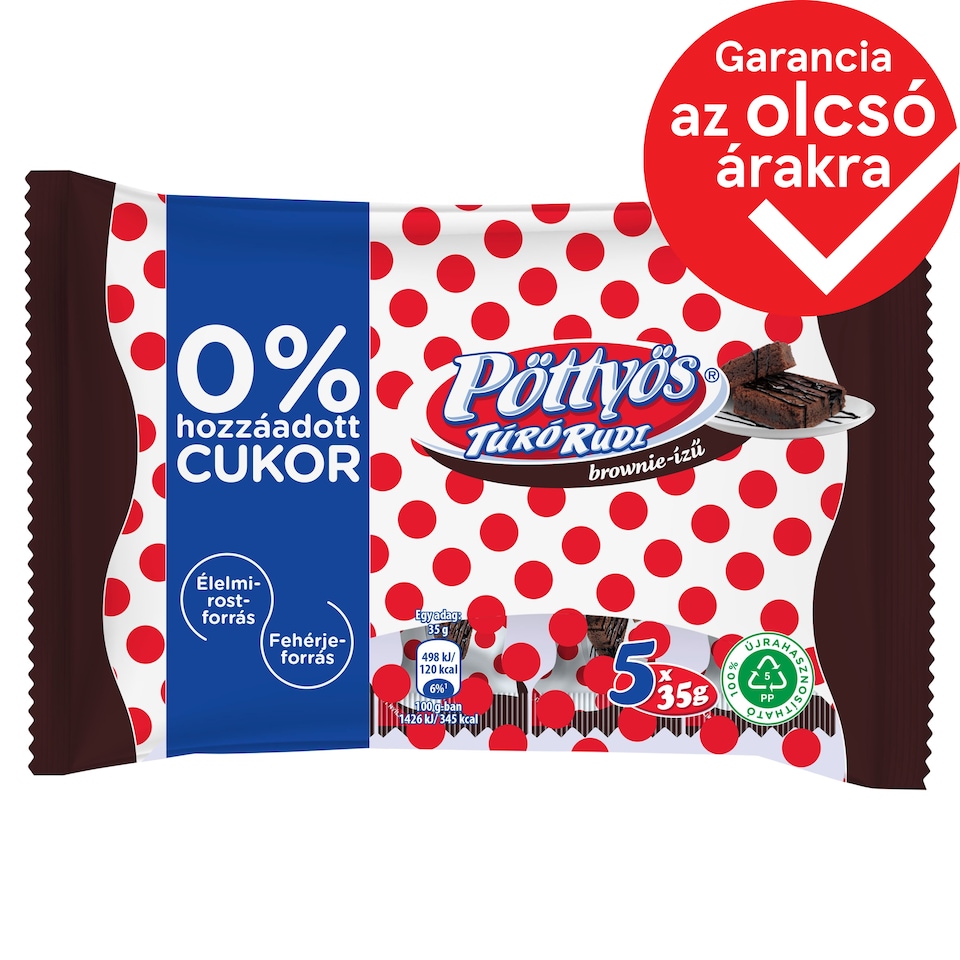 Pöttyös Túró Rudi Brownie-ízű, túródesszert kakaós étbevonattal édesítőszerekkel 5 x 35 g (175 g)