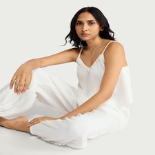 F&F 2-Piece Pure Cotton Lace Trim Pyjama Set in Cream