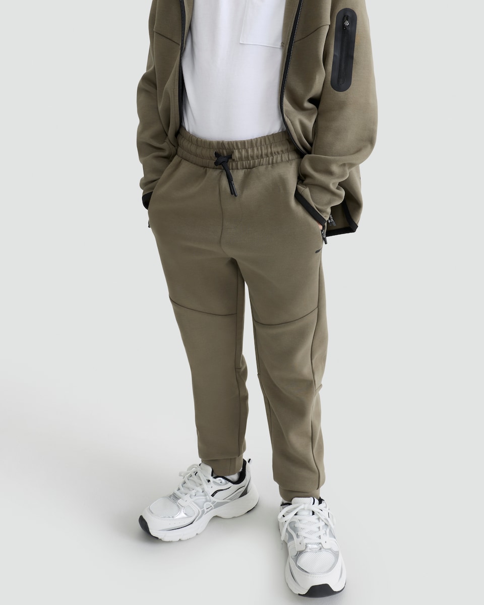 image 1 of F&F Active Boys Cotton Rich Co-ord Drawstring Joggers in Khaki