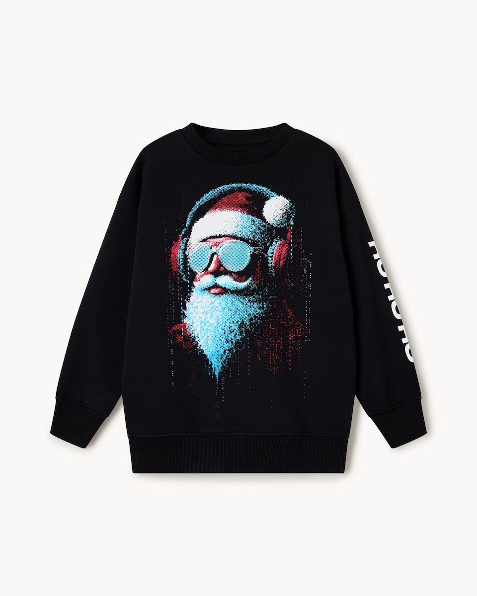 image 1 of Christmas Boys Cotton Rich Santa Sweatshirt in Black