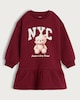 image 4 of F&F Girls Cotton Rich NYC Teddy Bear Sweatshirt Dress in Burgundy