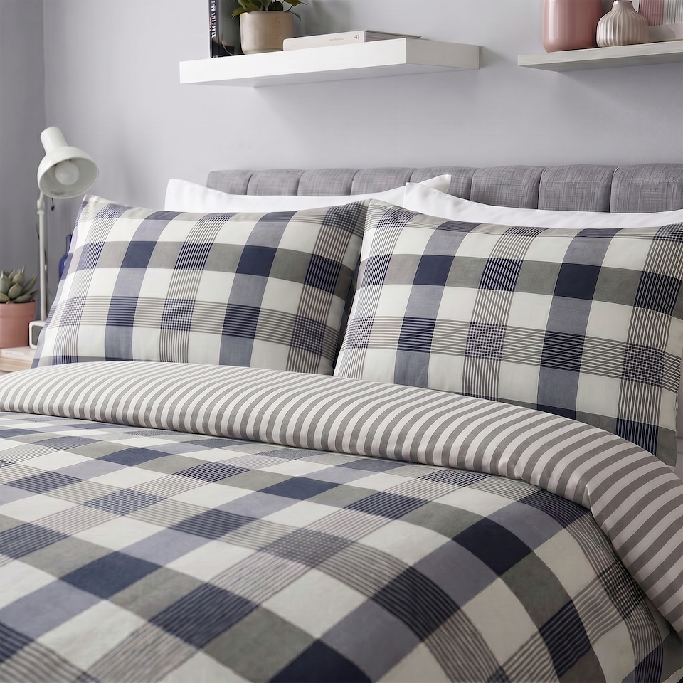 image 1 of Silentnight Supersoft Check Reversible Duvet Cover Set Double