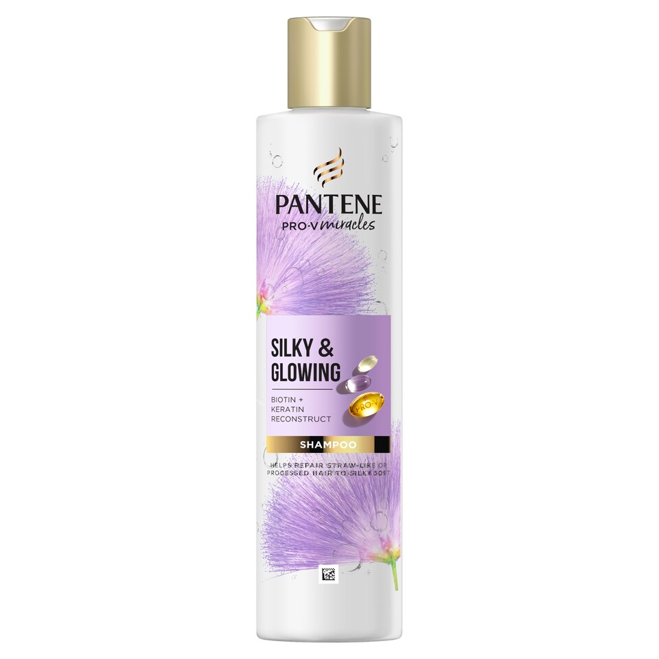 Obrázek 1 pro produkt Pantene Silky & Glowing Šampon s Biotinem a Regeneračním Keratinem 250 ml pro Suché Vlasy