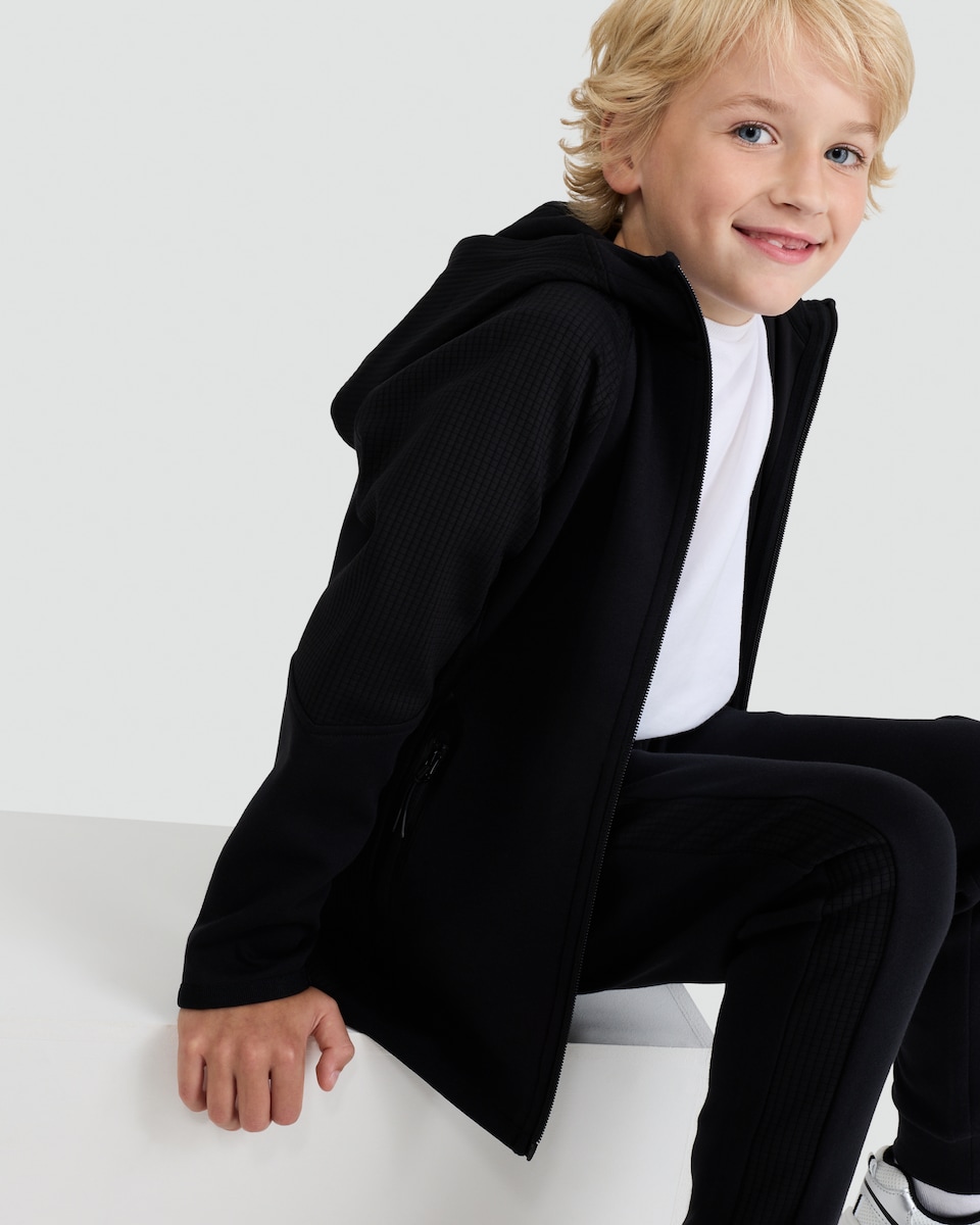 image 1 of F&F Active Boys Hooded Zip Up Jacket in Black