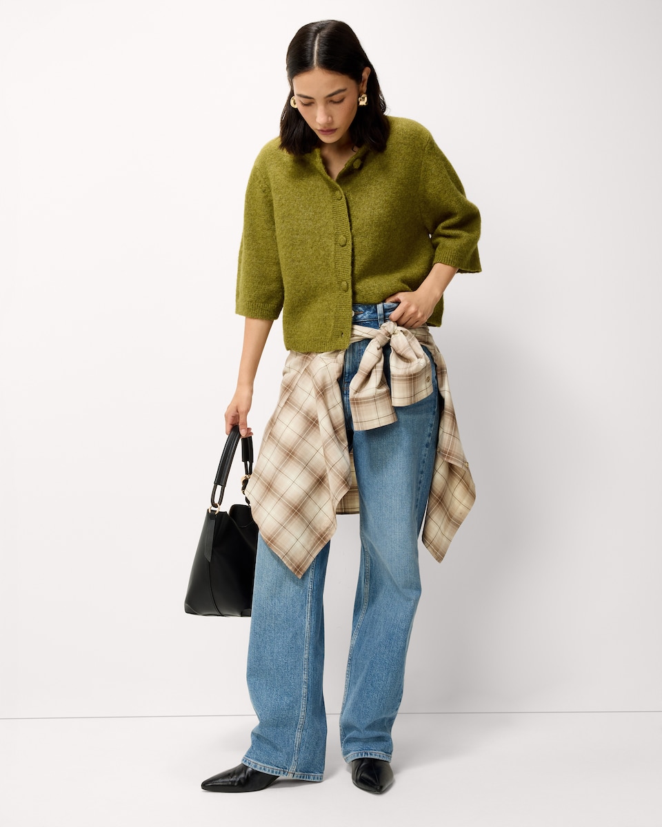 image 1 of F&F Knitted 3/4 Sleeve Cardigan in Olive