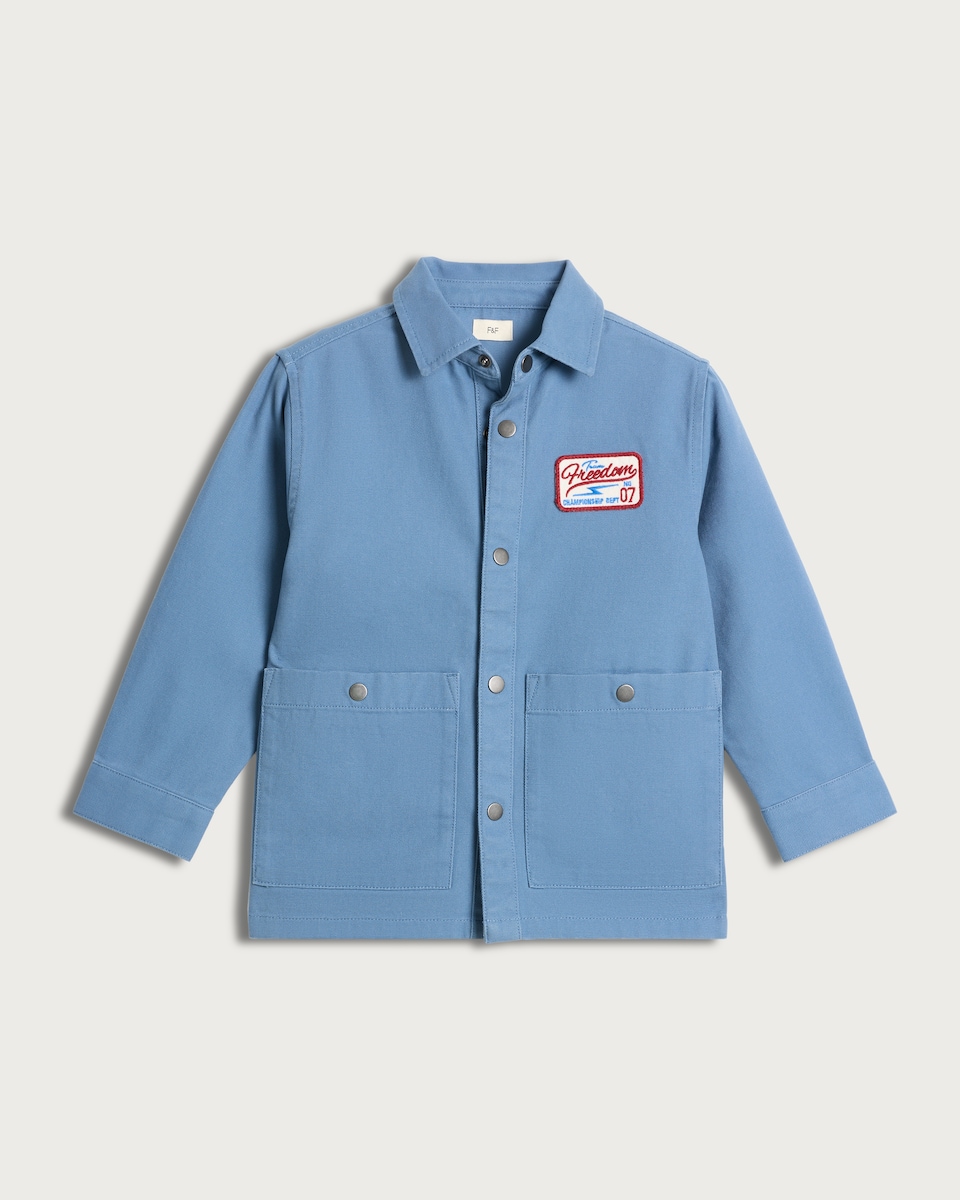 F&F Boys Pure Cotton Collared Shacket in Blue