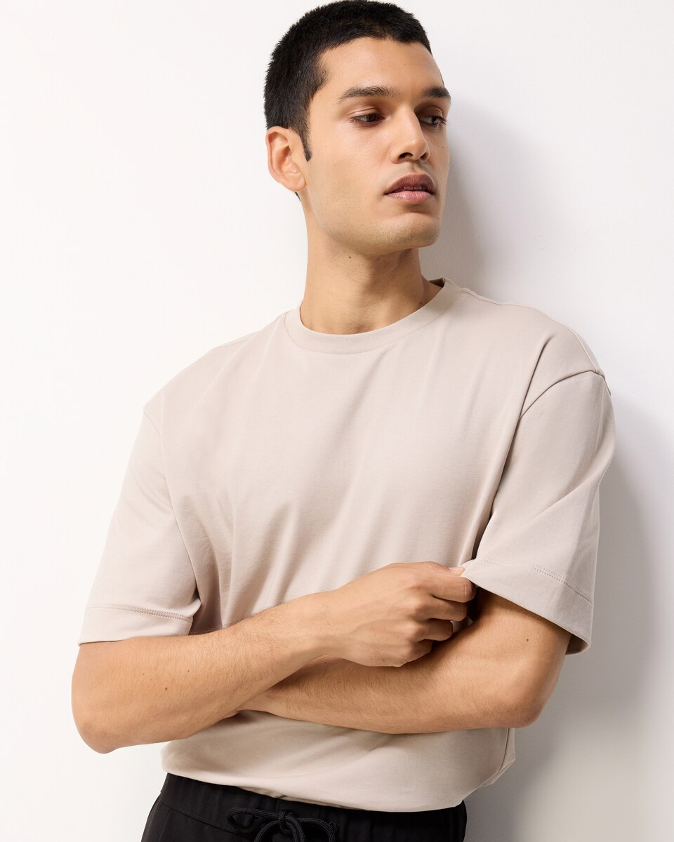image 1 of F&F Pure Cotton Relaxed Fit T-Shirt in Stone