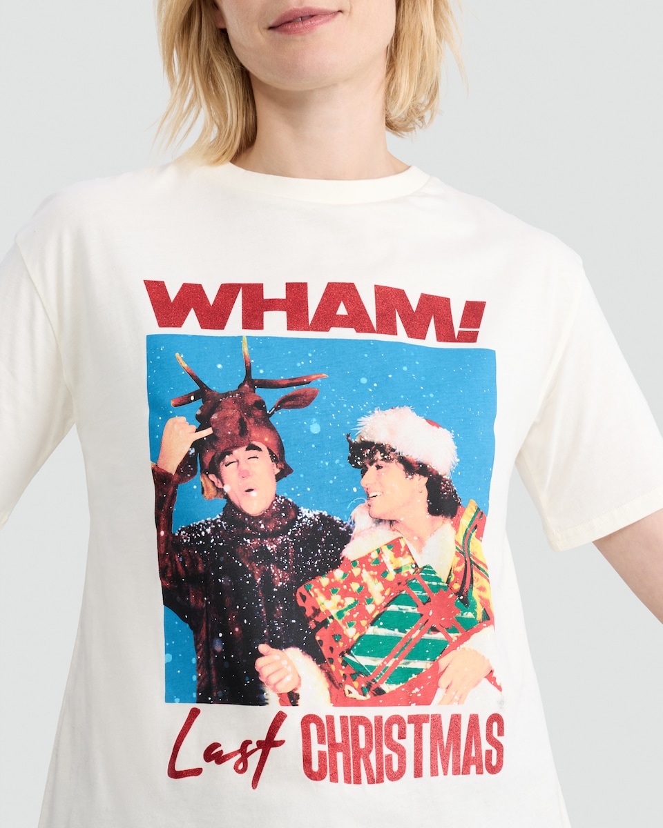 image 1 of Wham! Last Christmas Pure Cotton Short Sleeved T-Shirt in Cream