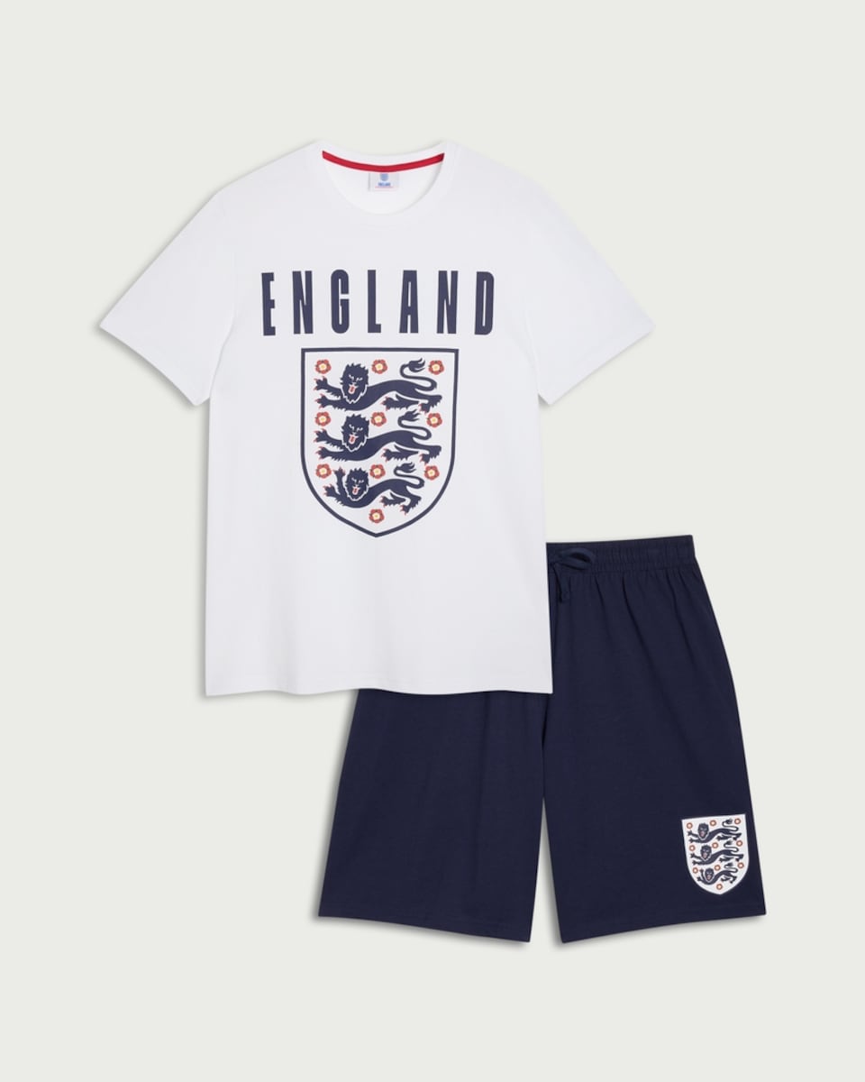image 1 of England Pure Cotton Lion Crest Shorts Pyjama Set in Multi Black White