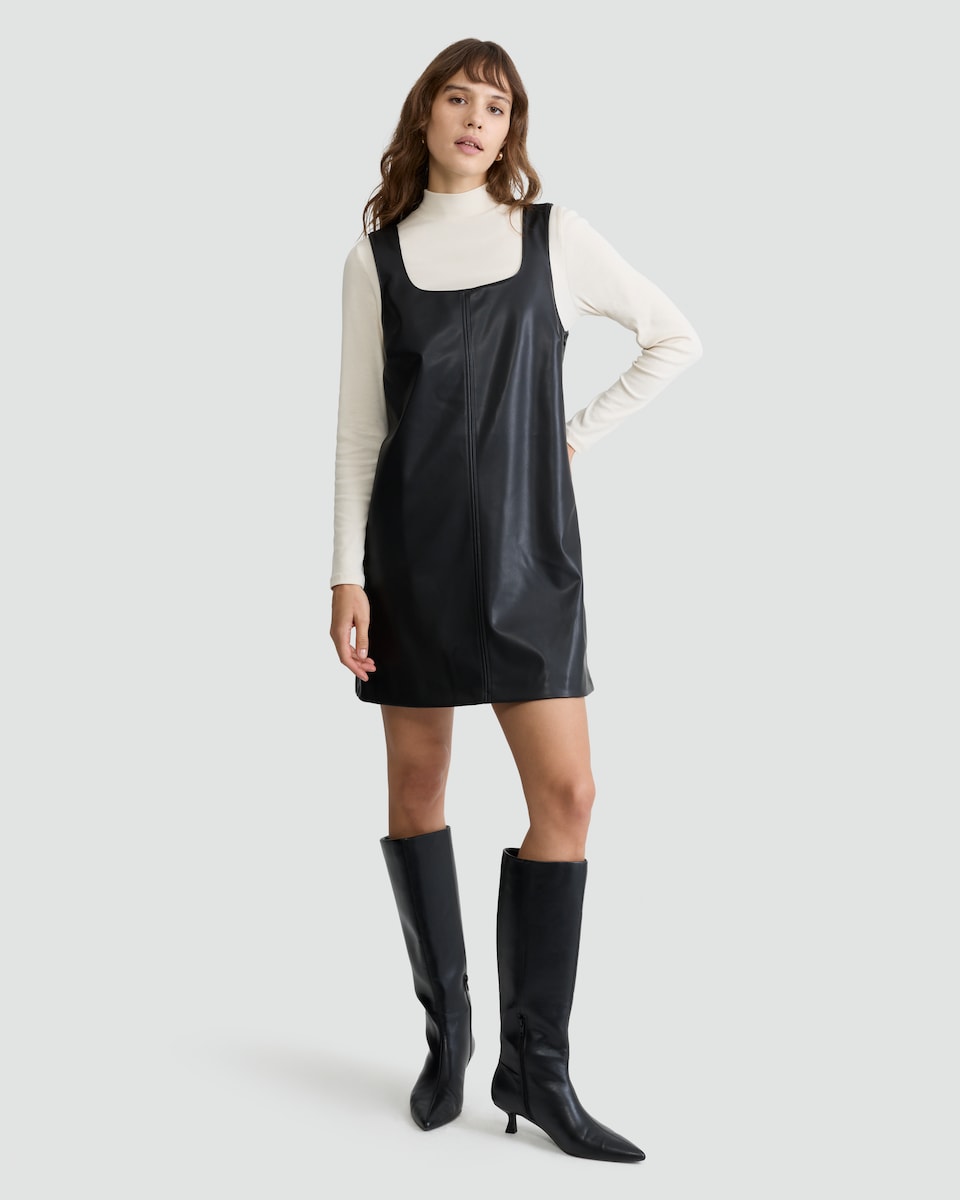 image 1 of F&F Faux Leather Sleeveless Pinafore Dress in Black