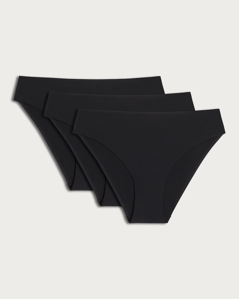 image 1 of F&F 3-Pack No VPL High Leg Bikini Briefs in Black