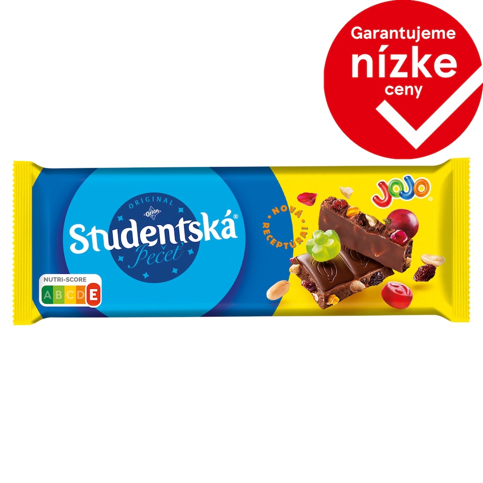 ORION Študentská pečať Mliečna čokoláda s JOJO želé, arašidmi a hrozienkami 90 g