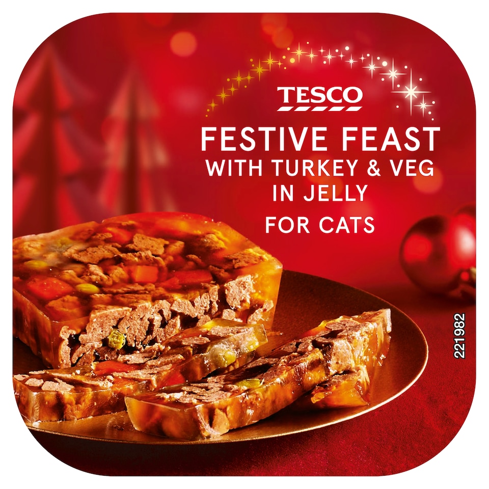 Tesco Tesco Pet Festive Feast Turkey Adult Wet Cat pet food packaging