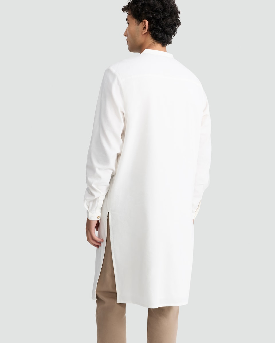 image 1 of F&F Cotton Blend Embroidered Longline Kurta Shirt in Cream