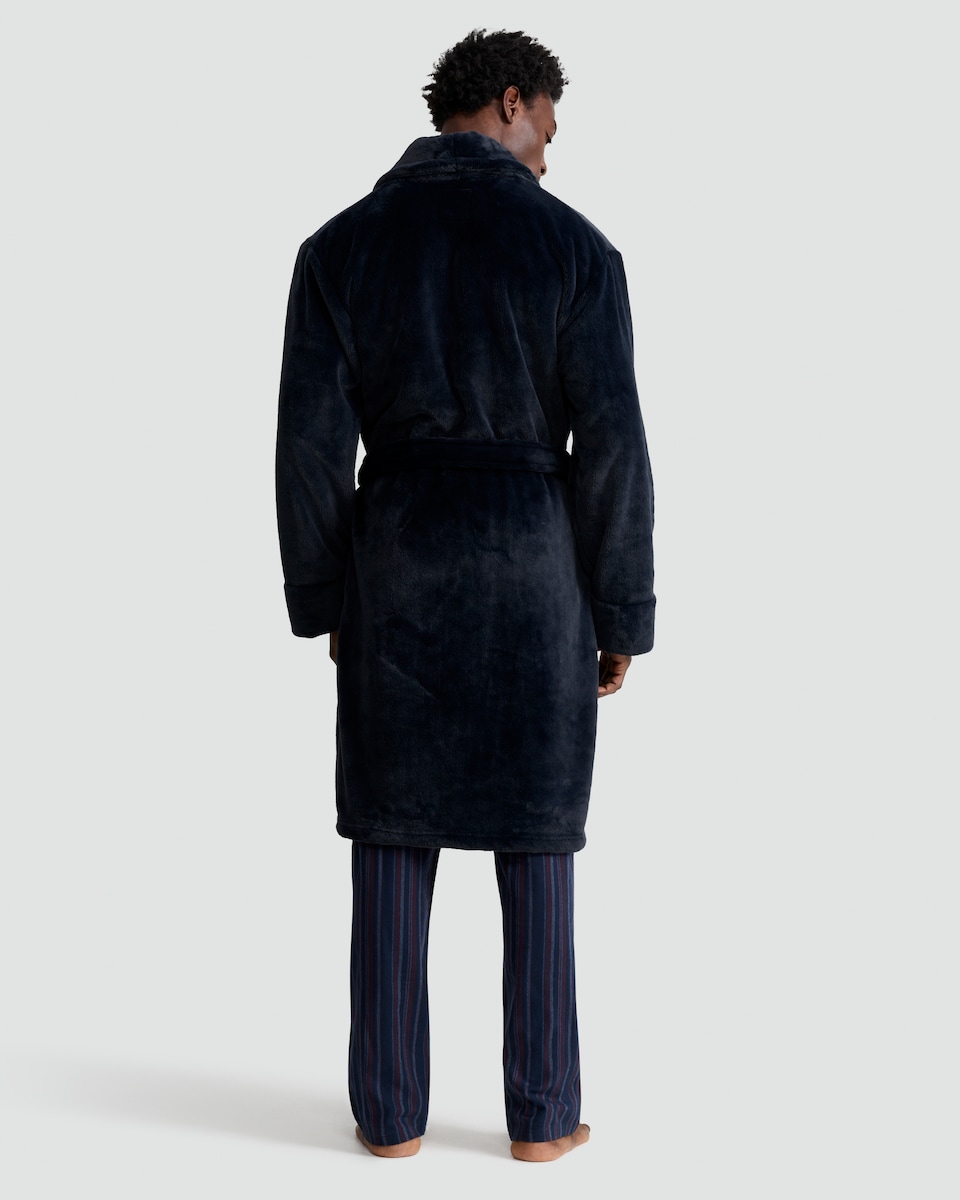image 1 of F&F Fleece Shawl Collar Dressing Gown in Navy