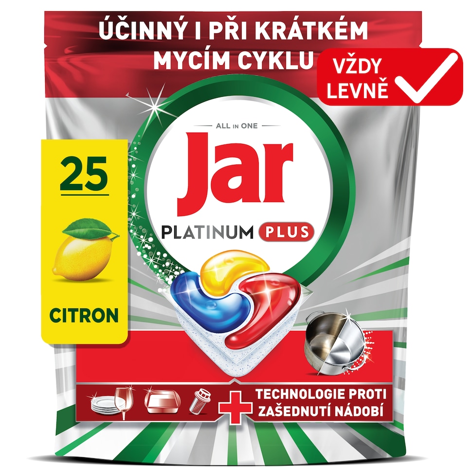 Obrázek 1 pro produkt Jar Platinum Plus Kapsle Do Myčky Nádobí, Lemon, , 125 Kapsle,  Výkonný I Během Krátkých Cyklů