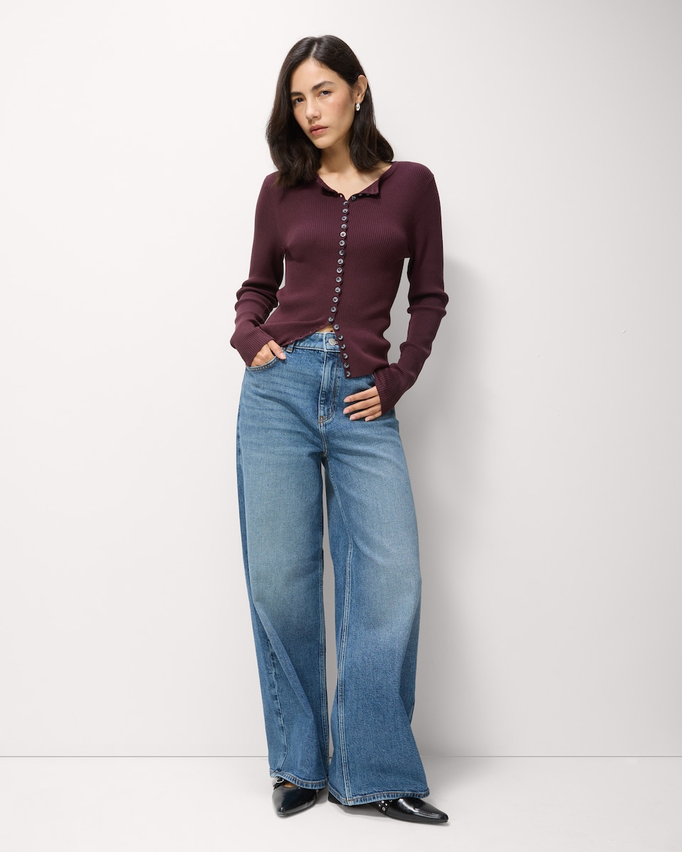 image 1 of F&F Ribbed Button Up Cardigan in Burgundy