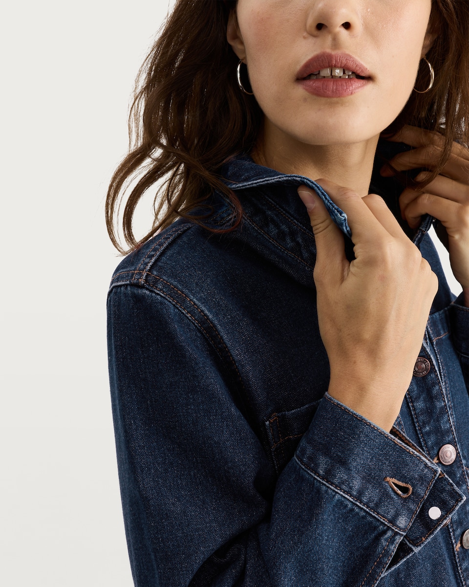 image 1 of F&F Pure Cotton Denim Button Through Midi Dress in Blue