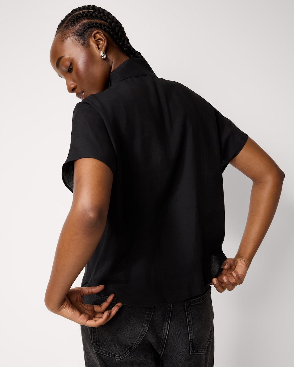 image 1 of F&F Modal Rich High Neck Blouse in Black
