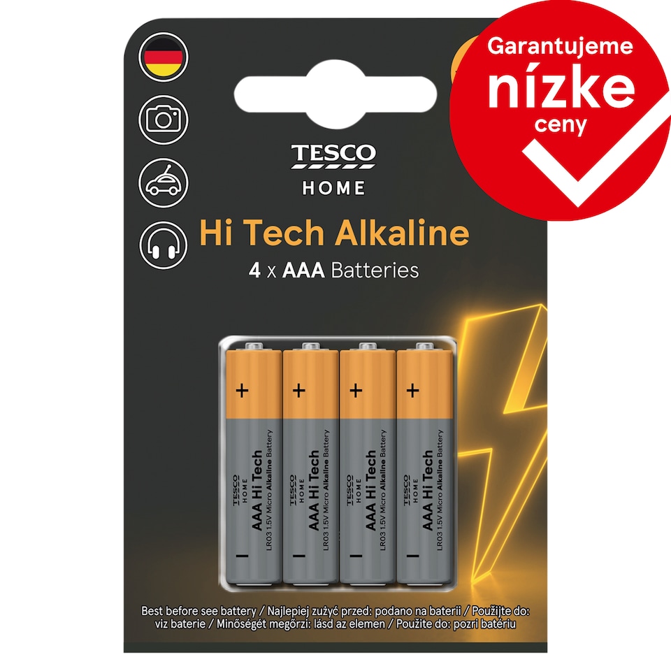 Tesco Home Hi Tech alkalické batérie AAA 4 ks