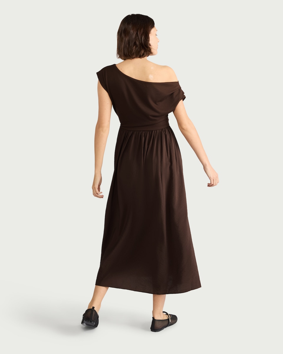 image 1 of F&F Draped Midi Dress in Brown