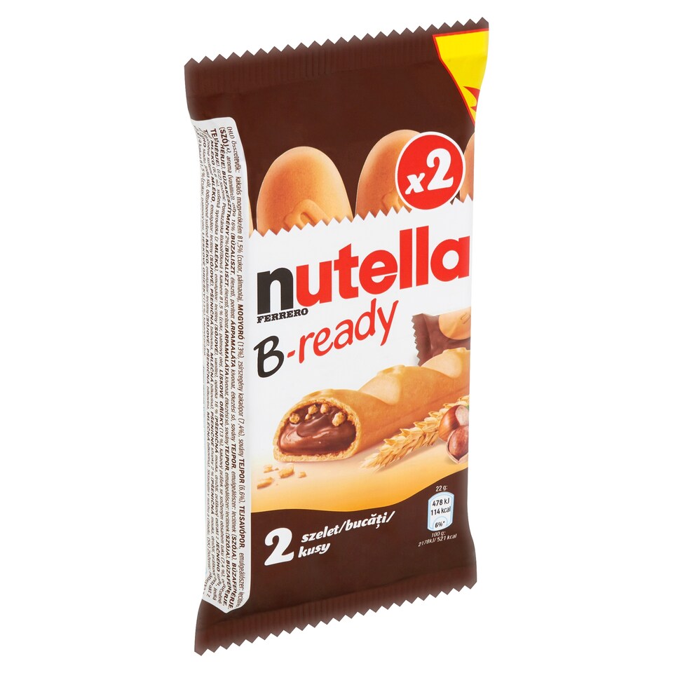 Nutella B-ready Křupavá oplatka plněná lískooříškovou pomazánkou s kakaem a křupkami 2 x 22g