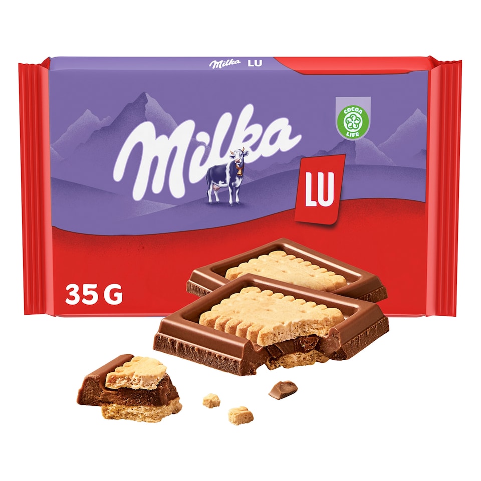 Milka čokoláda mliečna z alpského mlieka obložená sušienkami LU 35 g