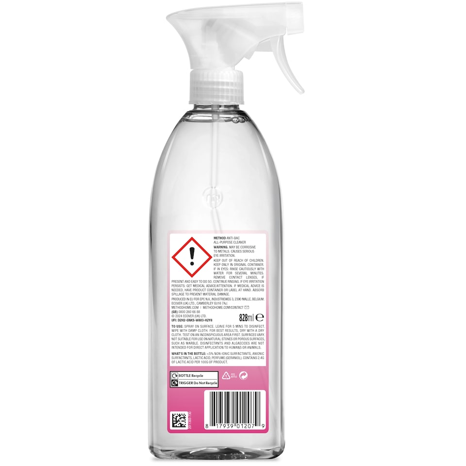 image 1 of Method Antibacterial All Purpose Cleaner Spray Wild Rhubarb 828Ml