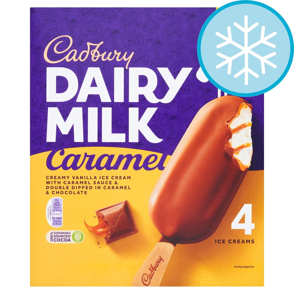 Cadbury Dairy Milk Caramel Ice Cream Sticks 4x90ML Tesco Groceries